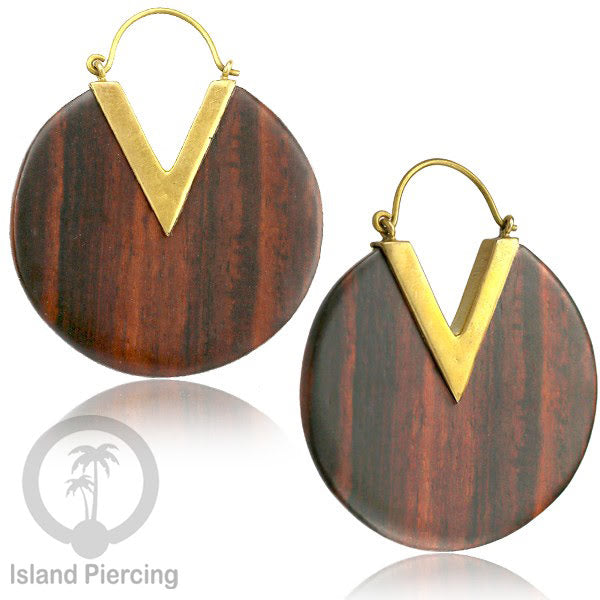 Anting Kuningan dengan kayu Sono Desain polos, Wood &amp;  Brass Earring