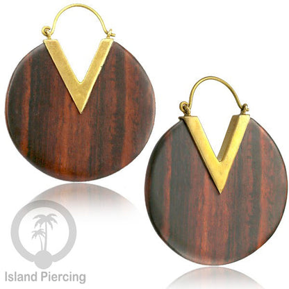 Anting Kuningan dengan kayu Sono Desain polos, Wood &amp;  Brass Earring