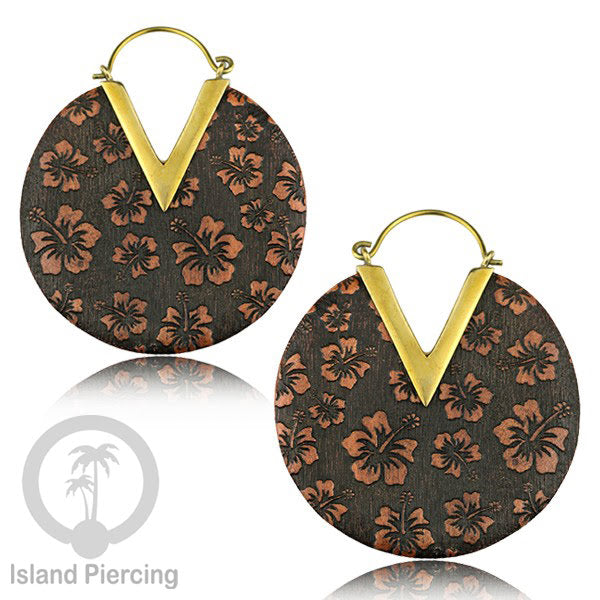 Anting Kayu Ukiran dengan Kuningan yang istimewa, Brass with Wood Earrings