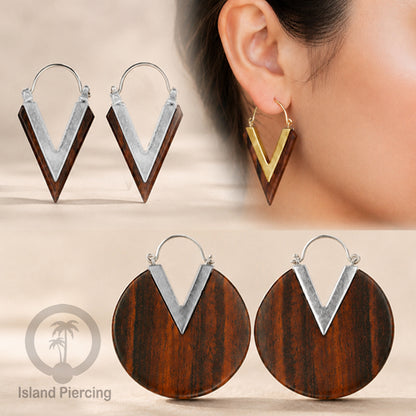 Anting Kuningan dengan kayu Sono Desain polos, Wood &amp; Brass Earring