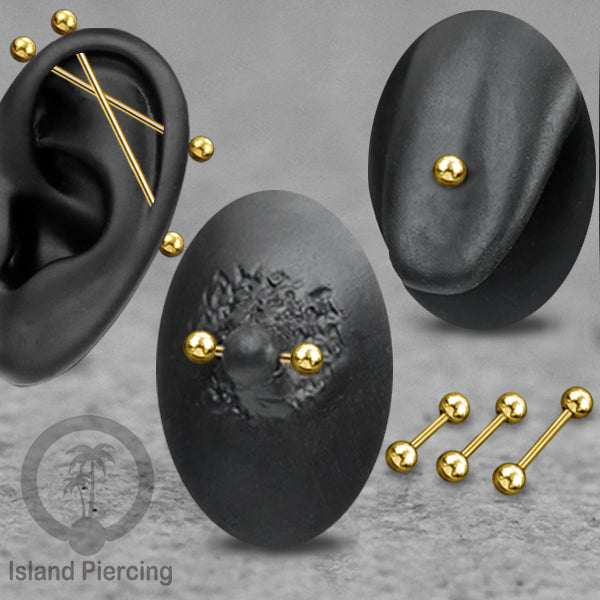 Piercing Barbel TIndik barbell warna gold. Cocok untuk Tindik lidah, Industrial piercing, tindik puting dan telinga