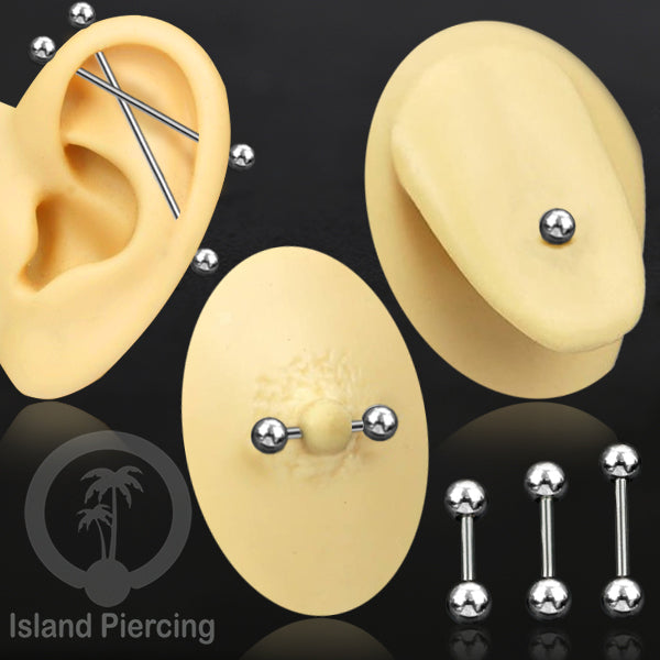 Piercing Barbel TIndik barbell warna silver. Cocok untuk Tindik lidah, Industrial piercing, tindik puting dan telinga