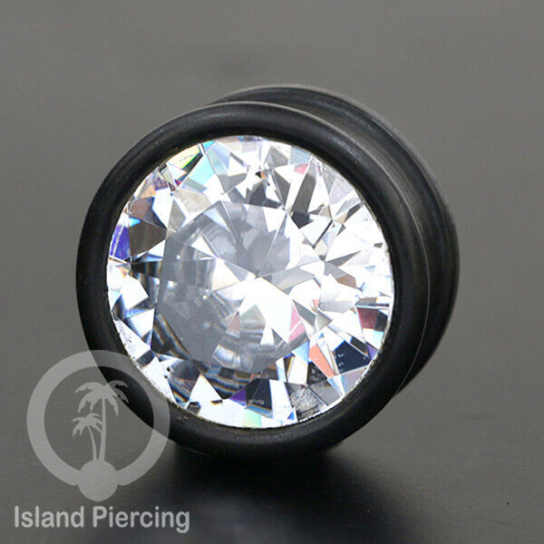 Plug kayu buatan tangan dengan Kristal Zirconia kualitas tinggi, ada Pilihan warna kayu dan warna Kristal