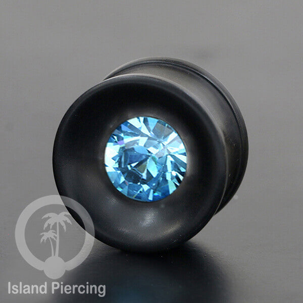 Plug Asli Kayu Arang yang hitam dengan pilihan kristal Ziconia yang warna-warni