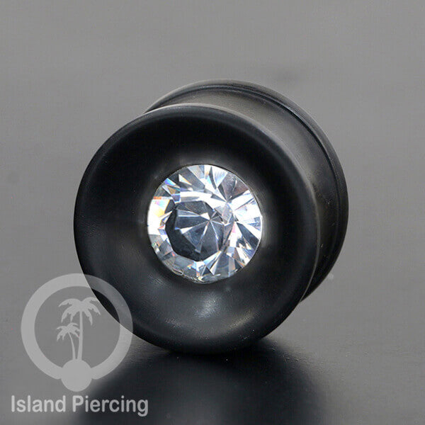 Plug Asli Kayu Arang yang hitam dengan pilihan kristal Ziconia yang warna-warni