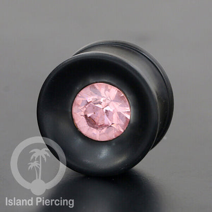 Plug Asli Kayu Arang yang hitam dengan pilihan kristal Ziconia yang warna-warni