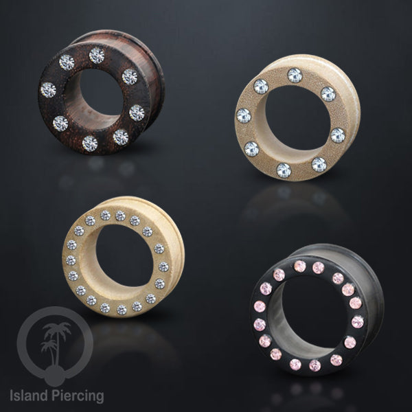 Tunnel kayu buatan tangan dengan Kristal Zirconia yang kualitas tinggi, ada Pilihan jenis kayu dan ukuran.