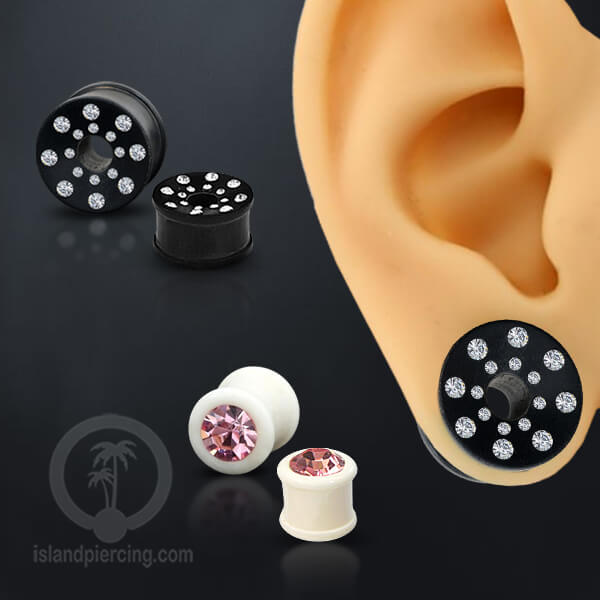 Plug kayu dan Tulang buatan tangan dengan Kristal Zirconia yang kualitas tinggi, desain yang unik hanya ketemu di toko kita