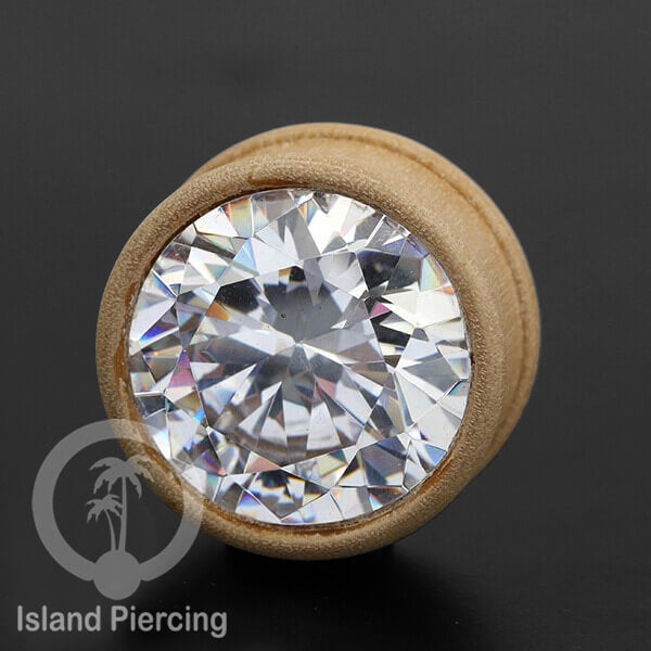 Plug kayu buatan tangan dengan Kristal Zirconia kualitas tinggi, ada Pilihan warna kayu dan warna Kristal