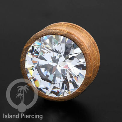 Plug kayu buatan tangan dengan Kristal Zirconia kualitas tinggi, ada Pilihan warna kayu dan warna Kristal