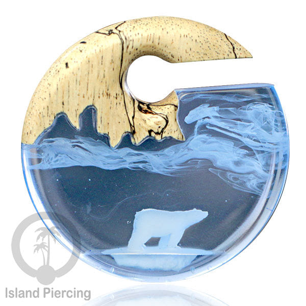 Tindik Anting Piercing Epoxy dan Kayu Ear-weight motif Salju dengan beruang dan rusa.