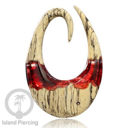 Tindik Anting Piercing Epoxy dan Kayu Ear-weight motif ukiran kayu dan resin warna-warni