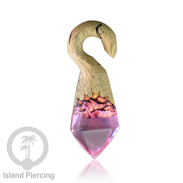 Tindik Anting Piercing Epoxy dan Kayu Ear-weight motif ukiran kayu dan resin warna-warni