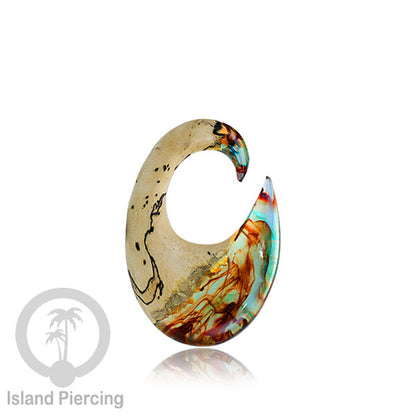 Tindik Anting Piercing Epoxy dan Kayu Ear-weight motif ukiran kayu dan resin warna-warni