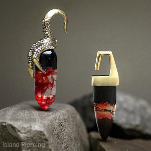 Tindik Anting Piercing Epoxy, Kayu dan Kuningan Ear-weight motif Cakar dan Kotak