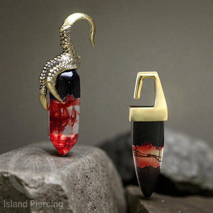 Tindik Anting Piercing Epoxy, Kayu dan Kuningan Ear-weight motif Cakar dan Kotak