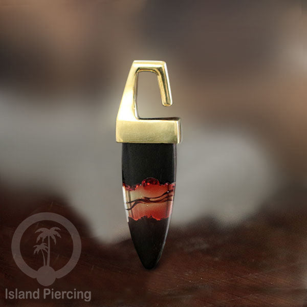 Tindik Anting Piercing Epoxy, Kayu dan Kuningan Ear-weight motif Cakar dan Kotak