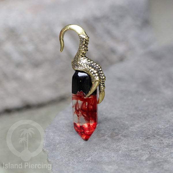Tindik Anting Piercing Epoxy, Kayu dan Kuningan Ear-weight motif Cakar dan Kotak