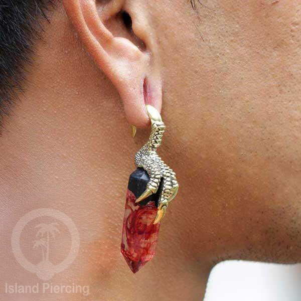 Tindik Anting Piercing Epoxy, Kayu dan Kuningan Ear-weight motif Cakar dan Kotak