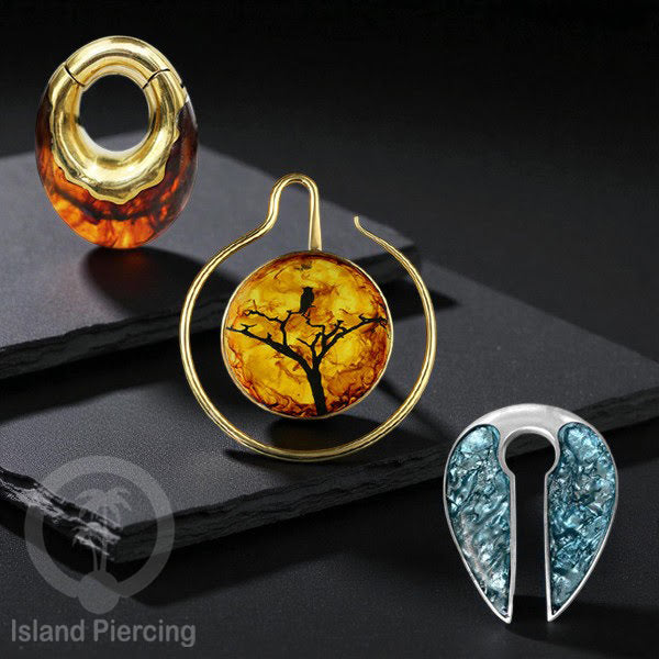 Tindik Anting Piercing Epoxy dan Kuningan Ear Expander dan Ear Clicker