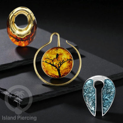 Tindik Anting Piercing Epoxy dan Kuningan Ear Expander dan Ear Clicker