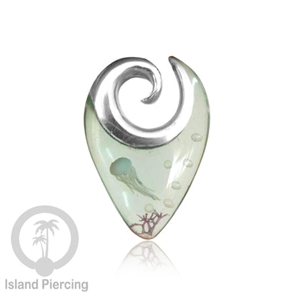 Tindik Anting Piercing Epoxy dan Kuningan Ear Expander motif Jelly fish dan Kuda Laut
