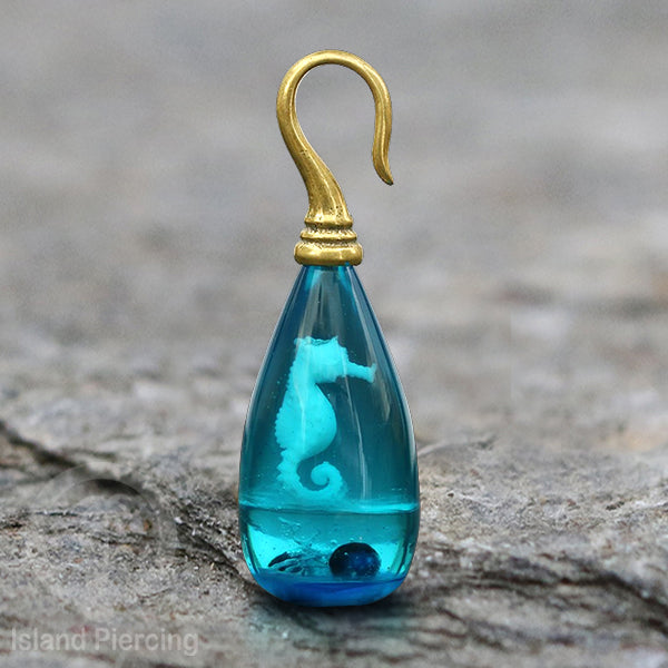 Tindik Anting Piercing Epoxy dan Kuningan Ear Expander motif Jelly fish dan Kuda Laut