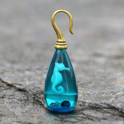 Tindik Anting Piercing Epoxy dan Kuningan Ear Expander motif Jelly fish dan Kuda Laut