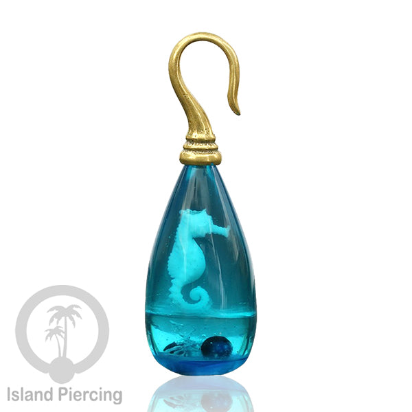 Tindik Anting Piercing Epoxy dan Kuningan Ear Expander motif Jelly fish dan Kuda Laut