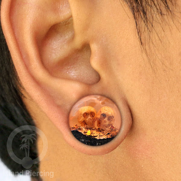 Tindik Ear-plug Piercing dari kayu dan resin buatan tangan banyak motif istimewa