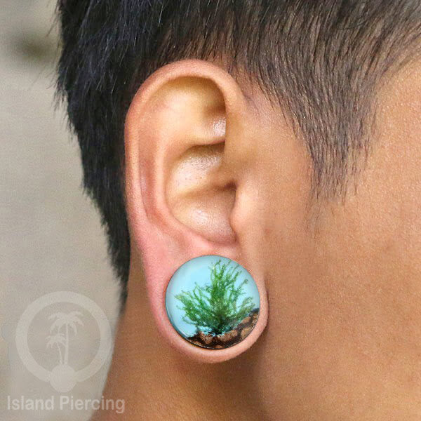 Tindik Ear-plug Piercing dari kayu dan resin buatan tangan banyak motif istimewa