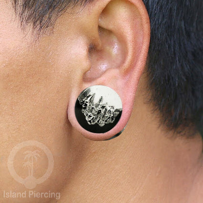 Tindik Ear-plug Piercing dari kayu ukiran tangan kombinasi resin warna warni