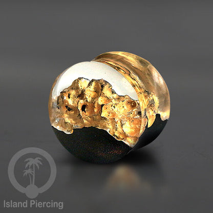 Tindik Ear-plug Piercing dari kayu ukiran tangan kombinasi resin warna warni