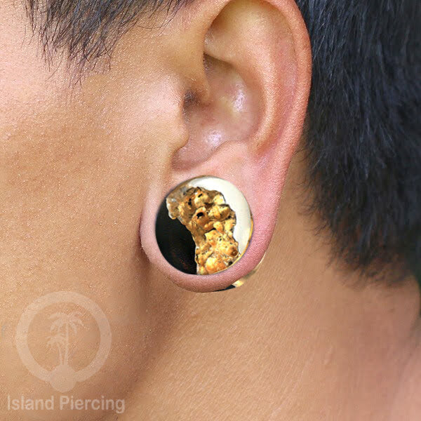 Tindik Ear-plug Piercing dari kayu ukiran tangan kombinasi resin warna warni