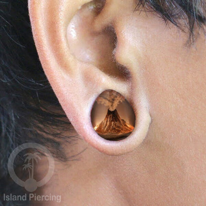 Tindik Ear-plug Piercing bentuk tetes dari kayu ukiran tangan banyak motif unik