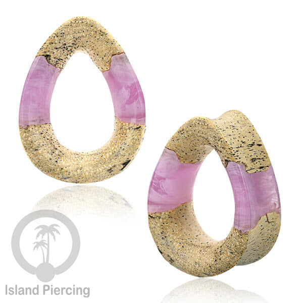 Tindik Ear-tunnel Piercing dari kayu ukiran tangan kombinasi resin warna warni
