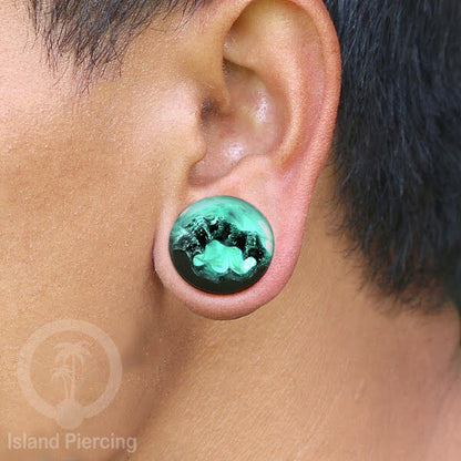Tindik Ear-plug Resin dengan desain Jelly fish, Serigala, Goa dan Daun