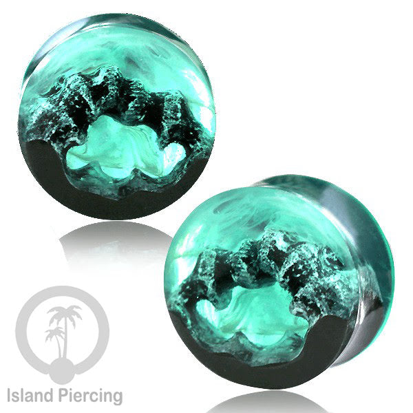 Tindik Ear-plug Resin dengan desain Jelly fish, Serigala, Goa dan Daun