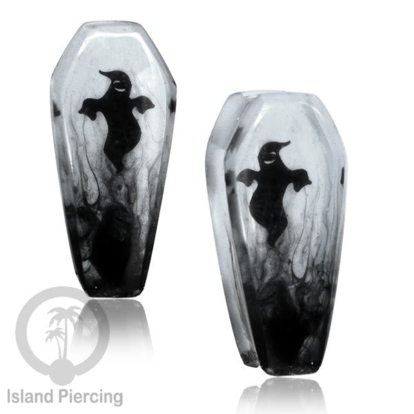 Tindik Ear-plug Piercing bentuk Peti dengan motif Hantu dan Kelelawar sama Plug Laba-2
