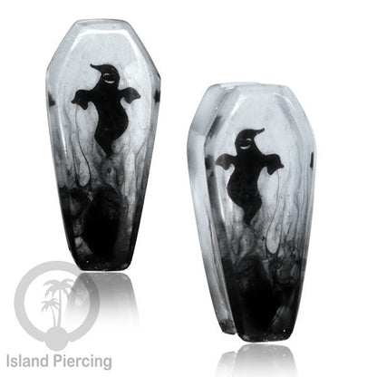 Tindik Ear-plug Piercing bentuk Peti dengan motif Hantu dan Kelelawar sama Plug Laba-2