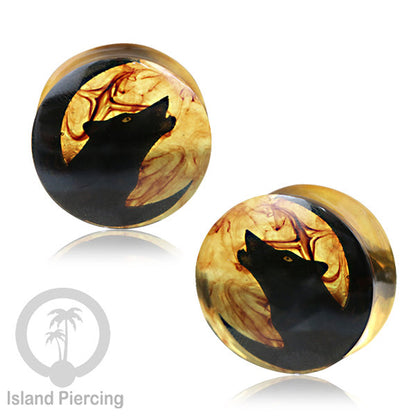 Tindik Ear-plug Resin dengan desain Jelly fish, Serigala, Goa dan Daun
