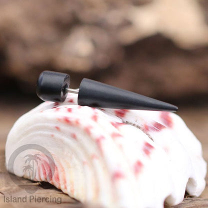 Fake Wood Piercing, Tindik palsu sistem push, model kayu taring warna coklat dan hitam.