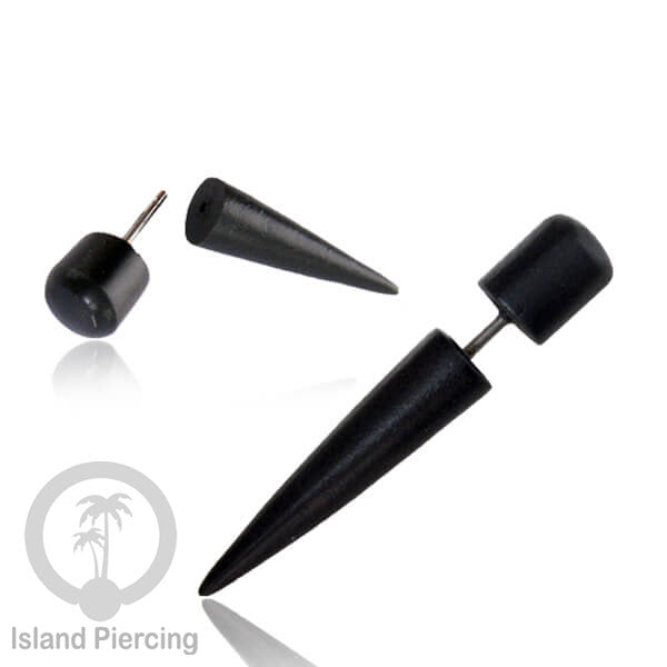 Fake Wood Piercing, Tindik palsu sistem push, model kayu taring warna coklat dan hitam.