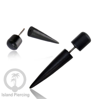 Fake Wood Piercing, Tindik palsu sistem push, model kayu taring warna coklat dan hitam.