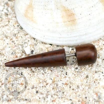 Fake Wood Piercing, Tindik palsu sistem push, model kayu taring warna coklat dan hitam.