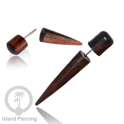 Fake Wood Piercing, Tindik palsu sistem push, model kayu taring warna coklat dan hitam.