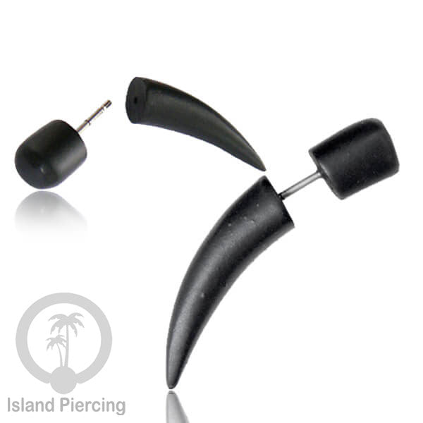 Fake Wood Piercing, Tindik palsu sistem push, model kayu taring warna coklat dan hitam.