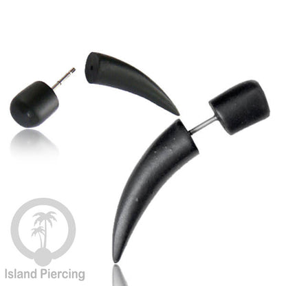 Fake Wood Piercing, Tindik palsu sistem push, model kayu taring warna coklat dan hitam.