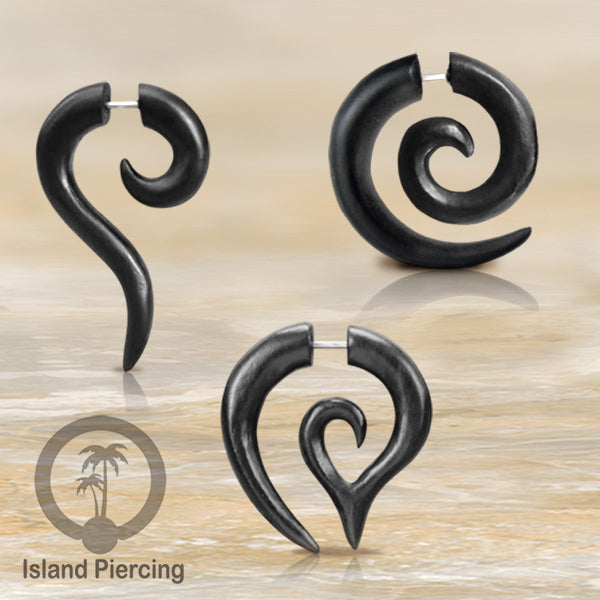 Wood Piercing push system Anting Tindik kayu warna Hitam model spiral sistem push