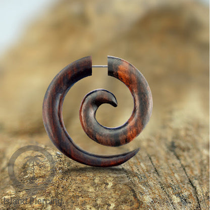 Wood Piercing push system Anting Tindik kayu warna natural model spiral sistem push